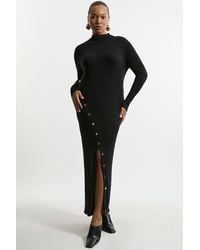 Karen Millen - Plus Size Viscose Blend Popper Detail Split Knit Midi Dress - Lyst