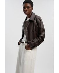 Karen Millen - Leather High Neck Crop Trench Coat - Lyst