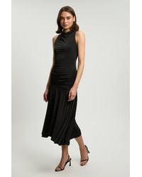 Karen Millen - Stretch Drapey Crepe Ruched Hanky Hem Midi Dress - Lyst