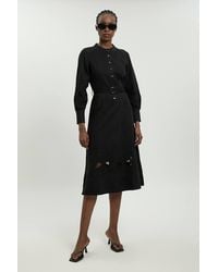 Karen Millen - Denim Cut Out Long Sleeve Midi Dress - Lyst