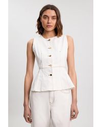 Karen Millen - Denim Peplum Sleeveless Top - Lyst