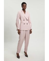 Karen Millen - Polished Linen Blend Tailored Trouser - Lyst