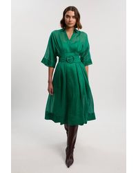 Karen Millen - Organdie Plunge Collared Woven Maxi Dress - Lyst