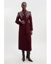 Karen Millen - Wool Crystal Embellished Notch Neck Belted Maxi Coat - Lyst