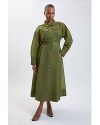 Karen Millen - Plus Size Trim Detail Organdie Midi Shirt Dress - Lyst