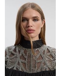 Karen Millen - Crystal Embellished Cutwork Cape Detail Woven Drama Blouse - Lyst