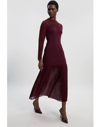 Karen Millen - Woven Knit Mix Pleated Midi Dress - Lyst