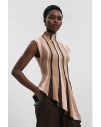 Karen Millen - Stripe Viscose Blend Asymmetric Hem Knit Top - Lyst