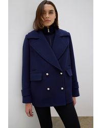 Karen Millen - Wool Detachable Knitted Neck Tailored Double Breasted Pea Coat - Lyst