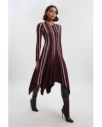 Karen Millen - Stripe Viscose Blend Asymmetric Hem Knit Midi Dress - Lyst