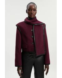 Karen Millen - Petite Brushed Wool Pu Mix Detachable Scarf Tailored Crop Coat - Lyst