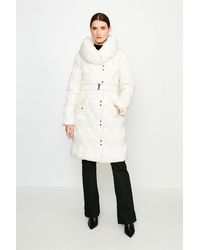 Karen Millen Long Quilted Padded Collar Coat - White