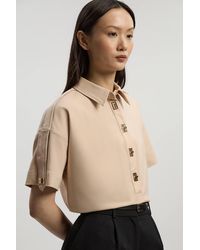 Karen Millen - Techno Cotton Woven Short Sleeve Hardwear Detail Shirt - Lyst