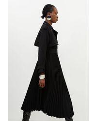 Karen Millen - Tailored Pleat Detail Belted Trench Coat - Lyst