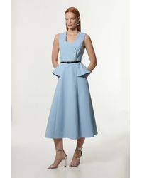 Karen Millen - Petite Compact Stretch Belted Peplum Detail Full Skirted Midi Dress - Lyst