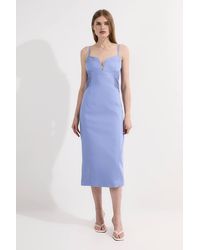 Karen Millen - Petite Premium Linen Pintuck Detail Pencil Tailored Midi Dress - Lyst