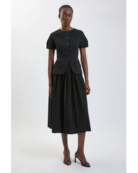 Karen Millen - Compact Stretch Tailored Pleated Skirt Midi Dress - Lyst