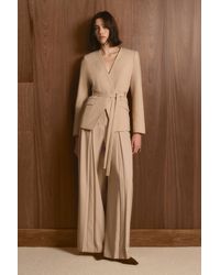 Karen Millen - Polished Tailored Pleated Wide Leg Belted Trouser - Lyst