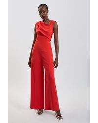 Karen Millen - Compact Stretch Drape Detail Jumpsuit - Lyst