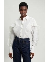 Karen Millen - Cotton Poplin Pleat Detail Woven Shirt - Lyst