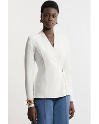 Karen Millen - Figure Form Bandage Knit Side Zip Longline Jacket - Lyst