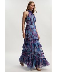 Karen Millen - Tulle Layered Halter Neck Maxi Dress - Lyst