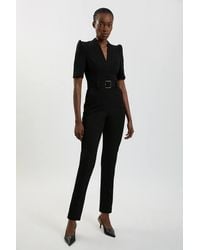 Karen Millen - Forever Structured Crepe Belted Jumpsuit - Lyst