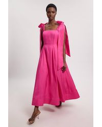 Karen Millen - Viscose Linen Tie Strap Woven Prom Dress - Lyst