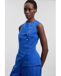 Karen Millen - Tailored Linen Button Front Top - Lyst