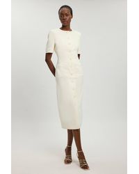 Karen Millen - Petite Satin Tux Short Sleeve Tailored Midi Dress - Lyst