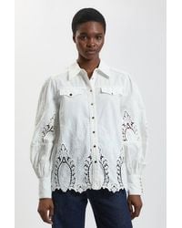 Karen Millen - Petite Cotton Cutwork Balloon Sleeve Woven Shirt - Lyst