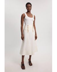 Karen Millen - Cotton Tailored Button Detail Midi Skirt - Lyst