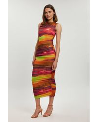 Karen Millen - Marbled Printed Mesh Ruched Jersey Maxi Dress - Lyst