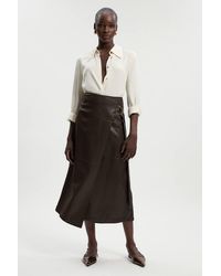 Karen Millen - Faux Leather Tie Detail Wrap Midi Skirt - Lyst