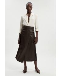 Karen Millen - Faux Leather Tie Detail Wrap Midi Skirt - Lyst