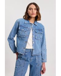 Karen Millen - Denim Studded Collared Jacket - Lyst