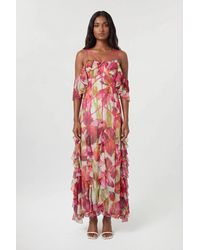 Karen Millen - Petite Crinkle Print Beaded Cold Shoulder Maxi Dress - Lyst
