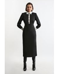 Karen Millen - Techno Cotton Woven Maxi Shirt Dress With Clasps - Lyst