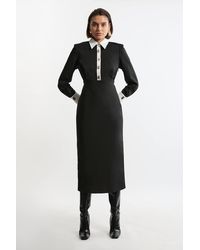 Karen Millen - Techno Cotton Woven Maxi Shirt Dress With Clasps - Lyst