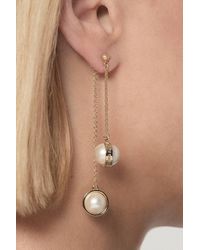 Karen Millen - 14K Plated Logo Pearl Double Drop Earrings - Lyst