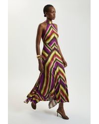 Karen Millen - Multi Fluid Stripe Cotton Mix Woven Halter Dress - Lyst