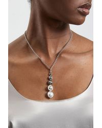 Karen Millen - Logo Pearl Pendant Necklace - Lyst
