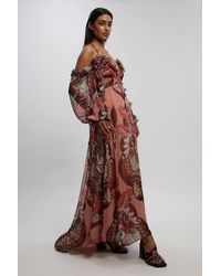 Karen Millen - Metallic Thread Printed Cold Shoulder Woven Maxi Dress - Lyst