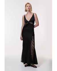 Karen Millen - Viscose Satin Woven Maxi Dress With Lace Panelled Detail - Lyst