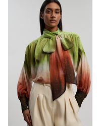 Karen Millen - Metallic Thread Ombre Print Woven Balloon Sleeve Blouse - Lyst