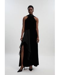 Karen Millen - Velvet Cross Front Woven Maxi Dress - Lyst