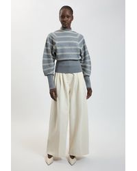 Karen Millen - Wool Look Rib Detail Long Sleeve Knitted Top - Lyst