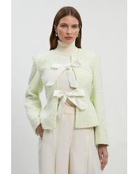 Karen Millen - Boucle Tailored Bow Detail Peplum Jacket - Lyst
