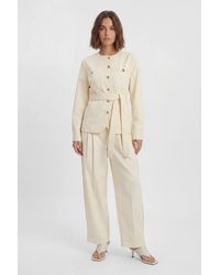 Karen Millen - Petite Cotton Utility Button Detail Barrel Leg Trouser - Lyst
