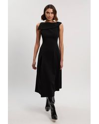 Karen Millen - Compact Stretch Asymmetric Neck Tailored Full Skirted Dress - Lyst